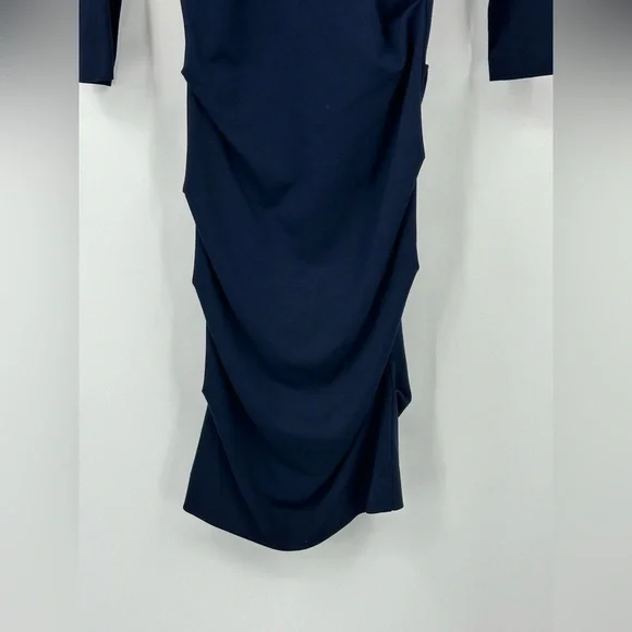Nicole Miller Artelier Navy Blue Ruched Dress Midi Womens Small 006082 | O134 - Picture 8 of 12